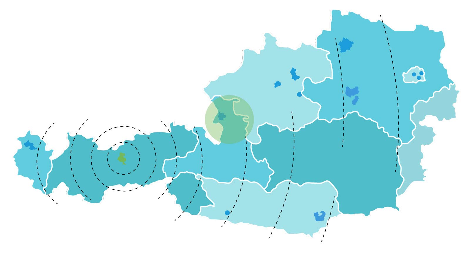 Illustration einer Österreichkarte für dieMobilitätslabore